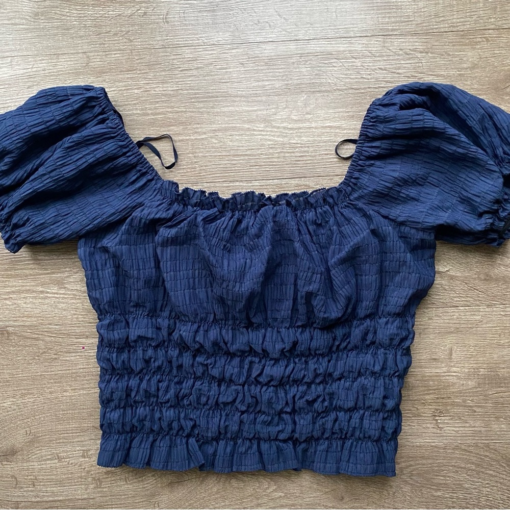 Navy Blue Smocked Women's Top